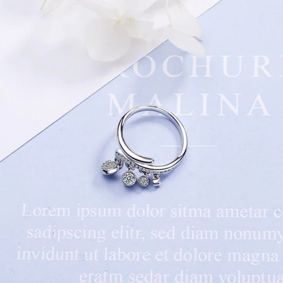 NEW Sterling Silver Diamond Drop Adjustable Ring - Picture 8 of 8